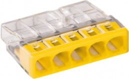 Verbindungsklemme, 5-polig, 0,5-2,5 mm², Klemmstellen: 5, gelb/transparent, Käfigklemme, 24 A
