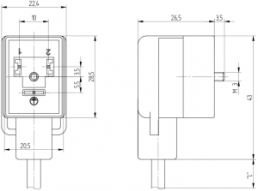 Sensor-Aktor Kabel, Ventilsteckverbinder DIN form B auf offenes Ende, 2-polig + PE, 2 m, PUR, schwarz, 4 A, 43899