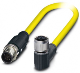 Sensor-Aktor Kabel, M12-Kabelstecker, gerade auf M12-Kabeldose, abgewinkelt, 8-polig, 1.5 m, PVC, gelb, 2 A, 1406069