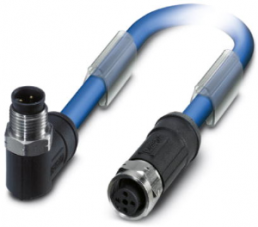 Sensor-Aktor Kabel, M12-Kabelstecker, abgewinkelt auf M12-Kabeldose, gerade, 3-polig, 1 m, PVC, blau, 4 A, 1419112
