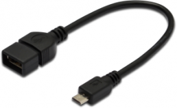 USB 2.0 Adapterleitung, Micro-USB Stecker Typ B auf USB Buchse Typ A, 0.2 m, schwarz