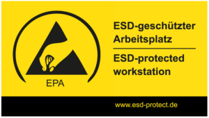 Hinweisschild, Symbol: ESD-geschützter Arbeitsplatz, (L x B) 50 x 90 mm, PVC, BK0601006