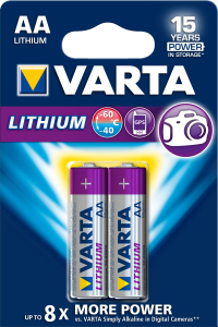 Lithium-Batterie, 1.5 V, LR6, AA, Rundzelle, Flächenkontakt