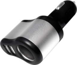 3-in-1 USB Autoladegerät, 2x USB 1x Beleuchtunger, schwarz/silver