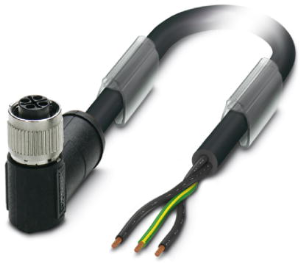 Sensor-Aktor Kabel, M12-Kabeldose, abgewinkelt auf offenes Ende, 3-polig, 2 m, PVC, schwarz, 16 A, 1411649