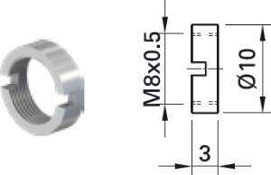 Rundmutter, M8x0.5, H 3 mm, Außen-Ø 10 mm, Nickel, 23.5110