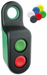 Draht- und batterieloser Handschalter, unbeleuchtet, tastend, Bund rund, grün/rot, Frontring schwarz, Einbau-Ø 22 mm, ZBRM22A0