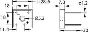 Diotec Brückengleichrichter, 1000 V, 25 A, Flachbrücke, KBPC2516W