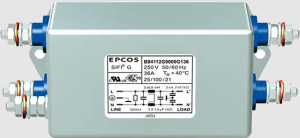 EMC Filter, 50 bis 60 Hz, 25 A, 250 V (DC), 250 VAC, 1.6 mH, Gewindebolzen M5, B84112G0000G125