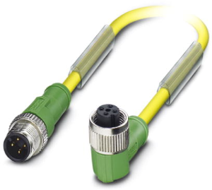 Sensor-Aktor Kabel, M12-Kabelstecker, gerade auf M12-Kabeldose, abgewinkelt, 4-polig, 1.5 m, PUR/PVC, gelb, 4 A, 1696073