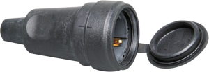 Gummi Schuko-Kupplung mit Kappe gerade, 3 x 2,5 mm², schwarz, IP44