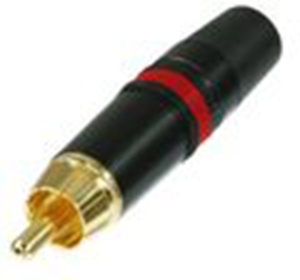Cinch-Stecker für Kabelmontage 3,5 bis 6,1 mm Außen-Ø, vergoldet, Farbcodierring rot