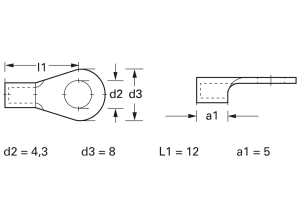 Unisolierter Ringkabelschuh, 0,5-1,0 mm², AWG 22 bis 18, 4.3 mm, M4, metall
