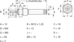 Miniatur-Zylinder, einfachwirkend, 1,5 bis 10 bar, Kd. 10 mm, Hub 10 mm, 24.15.010