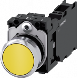 Drucktaster, gelb, unbeleuchtet, Einbau-Ø 22.3 mm, IP20/IP66/IP67/IP69/IP69K, 3SU1150-0AB30-3FA0