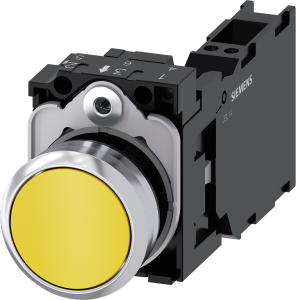 Drucktaster, gelb, unbeleuchtet, Einbau-Ø 22.3 mm, IP20/IP66/IP67/IP69/IP69K, 3SU1150-0AB30-3FA0