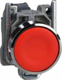 Drucktaster, unbeleuchtet, tastend, 1 Öffner, Bund rund, rot, Frontring silber, Einbau-Ø 22 mm, XB4BA42