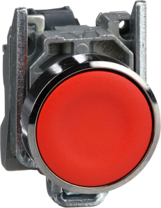 Drucktaster, unbeleuchtet, tastend, Bund rund, rot, Frontring silber, Einbau-Ø 22 mm, XB4BA42