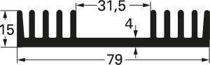 Strangkühlkörper, 100 x 79 x 15 mm, 5.1 bis 3.1 K/W, Schwarz eloxiert