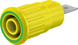 4 mm Buchse, Flachsteckanschluss, Einbau-Ø 12.2 mm, CAT III/CAT IV, gelb/grün, 49.7073-20