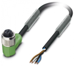 Sensor-Aktor Kabel, M12-Kabeldose, abgewinkelt auf offenes Ende, 4-polig, 10 m, PUR, schwarz, 4 A, 1681389