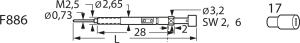 Schalt-Prüfstift, Flachkopf, Ø 2.65 mm, Hub 4.2 mm, RM 3.5 mm, L 44.8 mm, F88617K590U350SM