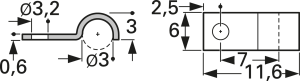 Kabelschelle, max. Bündel-Ø 3 mm, Stahl, verzinkt, silber, (L x B x H) 11.6 x 6 x 3 mm