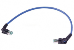 Patchkabel, RJ45-Stecker, abgewinkelt auf RJ45-Stecker, abgewinkelt, Cat 6A, S/FTP, LSZH, 0.3 m, blau
