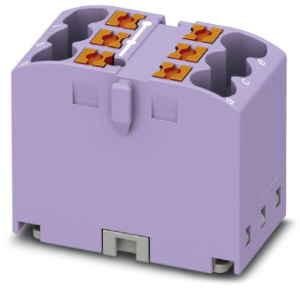 Verteilerblock, Push-in-Anschluss, 0,14-4,0 mm², 6-polig, 24 A, 6 kV, violett, 3273410