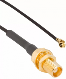 Koaxialkabel, MCX-Buchse (gerade) auf AMC-Stecker (abgewinkelt), 50 Ω, 1.32 mm Micro-Cable, Tülle schwarz, 200 mm, 336503-13-0200