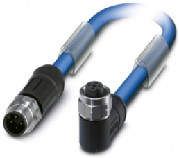 Sensor-Aktor Kabel, M12-Kabelstecker, gerade auf M12-Kabeldose, abgewinkelt, 3-polig, 1 m, PVC, blau, 4 A, 1419120