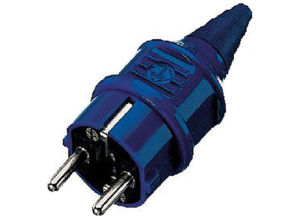 Schuko-Stecker gerade, 3 x 2,5 mm², blau, 16 A/250 V, IP44