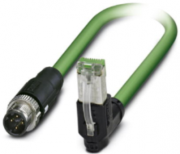 Netzwerkkabel, M12-Stecker, gerade auf RJ45-Stecker, gerade, Cat 5, SF/TQ, PVC, 2 m, grün