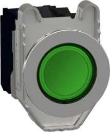 Drucktaster, beleuchtbar, Bund rund, grün, Frontring schwarz, Einbau-Ø 30.5 mm, XB4FW33B5