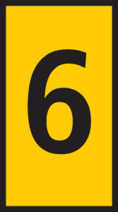 Vinylbeschichtete Gewebefolie Etikett, Aufdruck "6", (B x H) 6.2 x 19 mm, max. Bündel-Ø 4 mm, gelb, 592-11066
