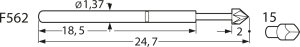 Standard-Prüfstift mit Tastkopf, Innenkonus, Ø 1.37 mm, Hub 4.4 mm, RM 2.54 mm, L 24.7 mm, F56215B190G150