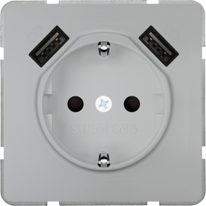 SCHUKO-Steckdose mit USB-Ladegerät, silber, 16 A/250 V, Deutschland, IP20, 5UB1870-0PM01
