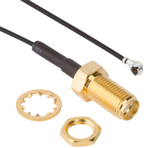 Koaxialkabel, SMA-Buchse (gerade) auf AMC-Stecker (abgewinkelt), 50 Ω, 1.13 mm Micro-Cable, Tülle schwarz, 100 mm, 336313-12-0100