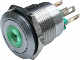 Drucktaster, 1-polig, grün, beleuchtet (grün), 0,5 A/24 V, Einbau-Ø 19 mm, IP66, MPI001/28/GN