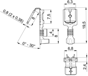 Unisolierte Flachsteckhülse mit Abzweig, 6,3 x 0,8 mm, 1,5-2,5 mm², AWG 16-14, Messing, verzinnt, 3838BN.67