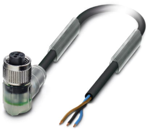 Sensor-Aktor Kabel, M12-Kabeldose, abgewinkelt auf offenes Ende, 3-polig, 1.5 m, PUR, schwarz, 4 A, 1694392