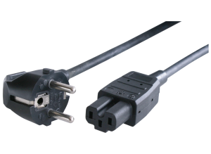 Geräteanschlussleitung, Europa, Stecker Typ E + F, abgewinkelt auf C15A-Dose, gerade, H05RR-F3G1,0mm², schwarz, 2 m