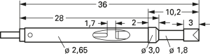 Schalt-Federkontakt mit Tastkopf, Waffel, Ø 2.65 mm, Hub 5 mm, RM 4 mm, L 36 mm, 3010/2-C-2.3N-AU-2.3/1.0X4.0