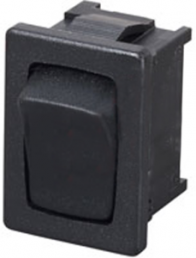 Wippschalter, schwarz, 1-polig, (Ein)-Aus, Taster (Schließer), 4 (2) A/250 VAC, IP40, unbeleuchtet, bedruckt