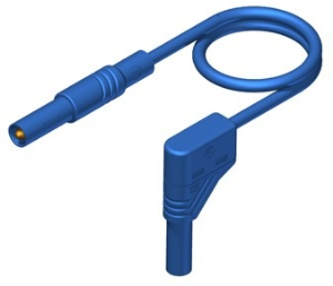 Messleitung mit (4 mm Stecker, gefedert, gerade) auf (4 mm Stecker, gefedert, abgewinkelt), 2 m, blau, PVC, 1,0 mm², CAT III