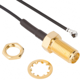 Koaxialkabel, SMA-Buchse (gerade) auf AMC-Stecker (abgewinkelt), 50 Ω, 1.32 mm Micro-Cable, Tülle schwarz, 100 mm, 336313-13-0100