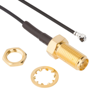 Koaxialkabel, SMA-Buchse (gerade) auf AMC-Stecker (abgewinkelt), 50 Ω, 1.32 mm Micro-Cable, Tülle schwarz, 100 mm, 336313-13-0100