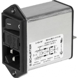 IEC-Stecker-C14, 50 bis 60 Hz, 6 A, 250 VAC, Flachstecker 6,3 mm, 3-104-205