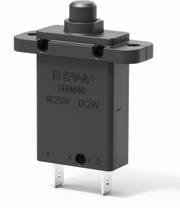 Thermischer Geräteschutzschalter, 1-polig, 2 A, 28 V (DC), 250 V (AC), Flachstecker 6,3 x 0,8 mm, Flanschmontage, IP40