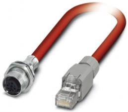 Sensor-Aktor Kabel, M12-Kabeldose, gerade auf RJ45-Kabelstecker, gerade, 4-polig, 2 m, PVC, rot, 1419167